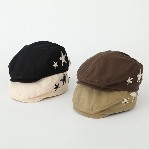 Kinderen Beret Hoed Retro Katoenmix Ster Patch Platte Pet Verstelbaar Streetwear Voor Jongens Meisjes Peuters