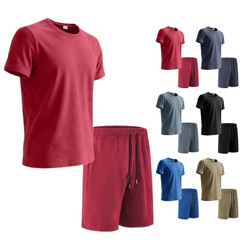 Conjunto De Ropa De Descanso Para Hombre Terciopelo Gamuza Camiseta Manga Corta Y Pantalones Cortos Color Sólido