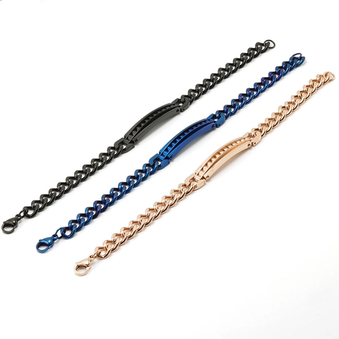 Pulsera De Cadena De Eslabones Cubanos De Acero Inoxidable Con Placa Curvada Joyería Minimalista Hip Hop Para Hombres Y Mujeres