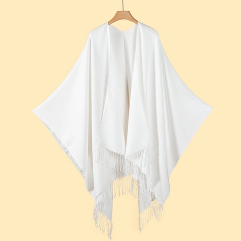 Scialle Poncho Donna Sciarpa Acrilico Poliestere Caldo Frange Aperto Mantella Invernale Stile Urbano