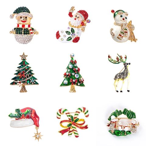 Feestelijke Kerstmis Broche Zinklegering Strass Emaille Kerstman Sneeuwpop Kerstboom Rendier Pin Voor Dames Heren Sieraden