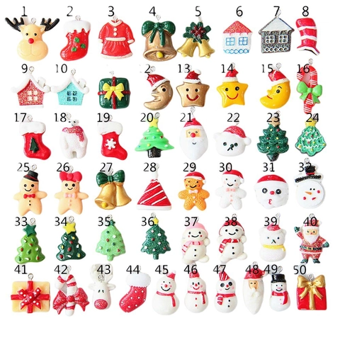 Christmas Pendants Resin Alloy DIY Jewelry Making Charms Santa Claus Snowman Tree Reindeer Festive Decorative Ornaments