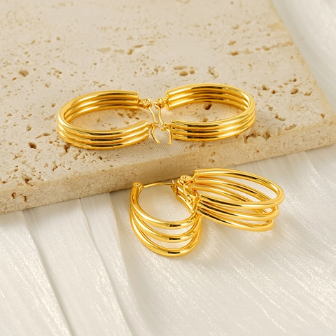 U-Vormige Meerlaagse Multi-Layer Hoop Oorbellen Roestvrij Staal 18K Verguld Eenvoudige Geometrische Sieraden Voor Vrouwen