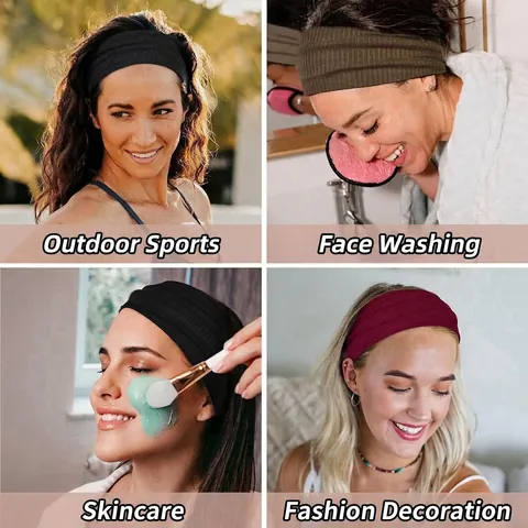 Ribbed Knit Headband For Women High Elastic Solid Color Sporty Hair Band Yoga Fitness Makeup Running Sweatband