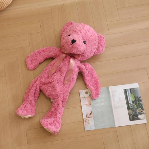 Simpatico Orsetto Di Peluche Giocattolo Morbido Pelliccia Ricci Rosa Bambola Fiocco Kawaii Animale Peluche Regalo Per Bambini