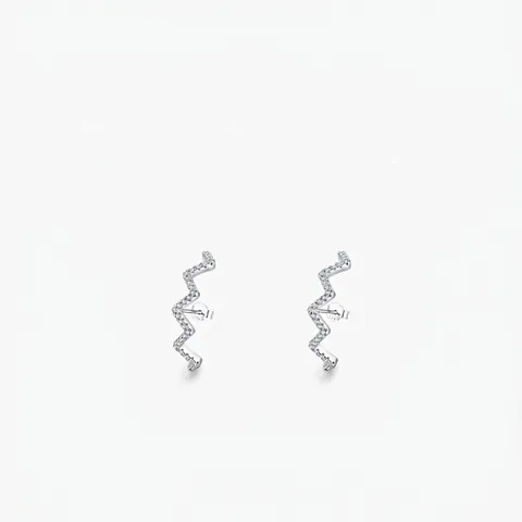 Orecchini a Bottone a Onda in Argento Sterling 925 per Donna Minimalista Pavé di Zirconia Geometrici a Forma di Z Gioielli