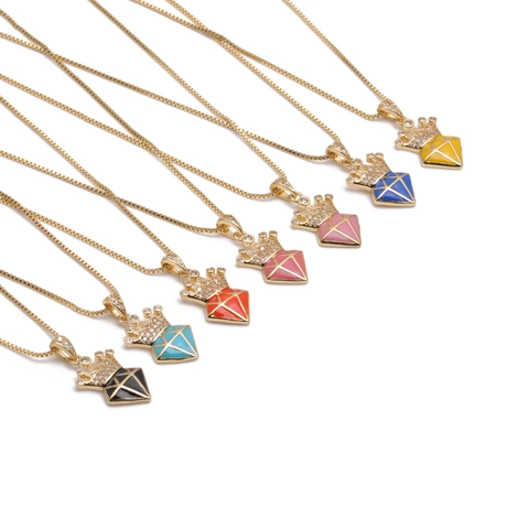 Collana Con Ciondolo A Corona Moda Rame Placcato Oro Zircone Smalto Colorato Gioielli Per Donne Regalo Elegante