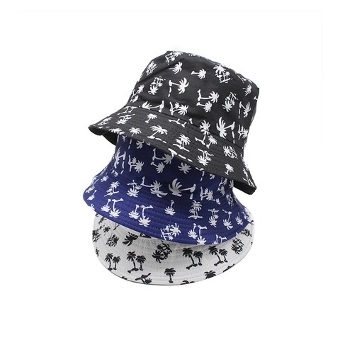 Chapeau Bob Réversible Coton Polyester Imprimé Cocotier Extérieur Été Protection Solaire Style Urbain Unisexe
