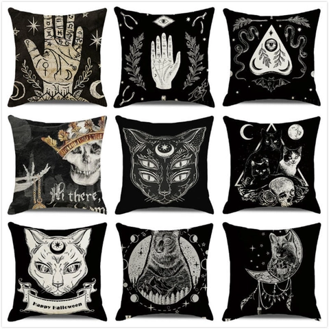 Halloween Kissenbezug Leinen Mystisch Okkult Gotisch Hexenhaft Kissenhülle Für Sofa Home Deko Gruselig Mysterium