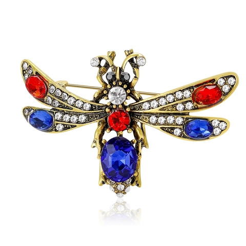 Broche Libélula Vintage Aleación Diamantes De Imitación Gema Artificial Colorida Alfiler Para Mujer Oro Antiguo Joyería