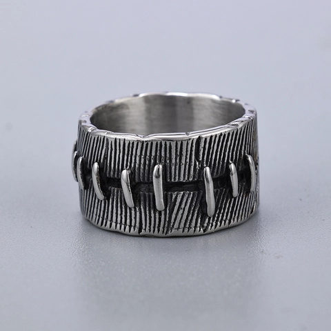 Punk-Ring Für Herren Aus Edelstahl Breites Band Industrielles Naht-Design Antik-Silber Retro Gothic Rock Style