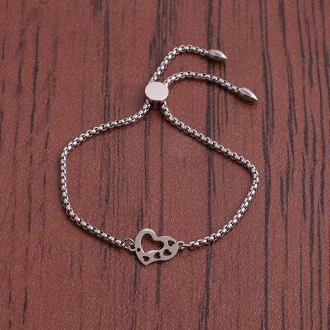 Bracciale A Cuore In Acciaio Inossidabile Da Donna Catena Box Regolabile Gioielli Eleganti Ciondolo A Cuore Cavo