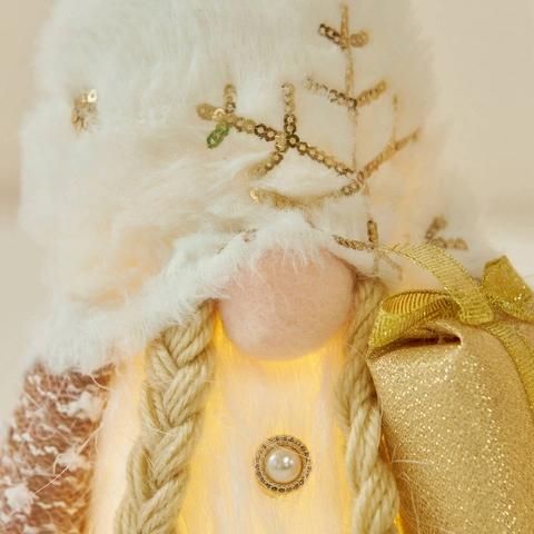 Gnomi Di Natale Bambole Senza Volto Con LED Luce Calda Oro Champagne Tessuto A Maglia Ecopelliccia Arredo Tavola Scandinavo Tomte Nisse