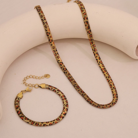Leopard Print Schlangenkette Halskette Und Armband Edelstahl Tiermuster Vintage Auffälliger Schmuck Für Damen