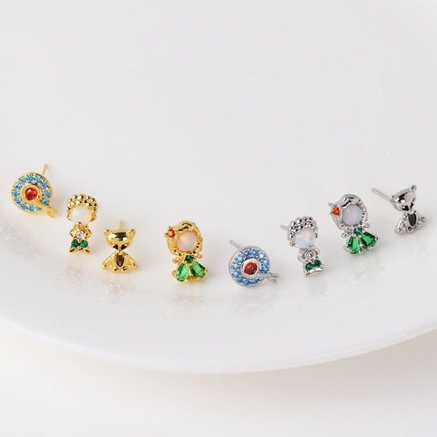 Orecchini A Lobo Personaggio Principessa Cartone Animato Ottone Placcato Oro Zircone Colorato Micro Incastonatura Design Animale