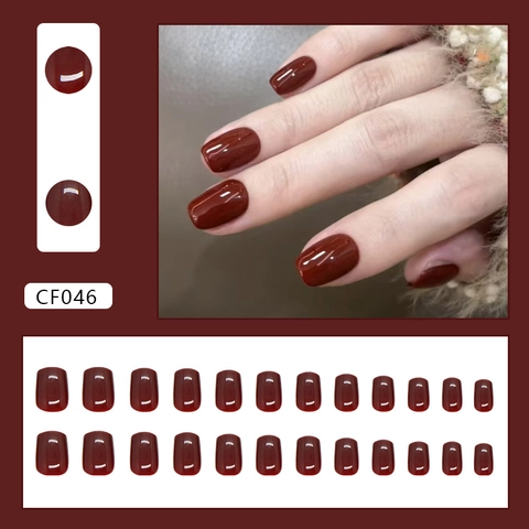 Glossy Deep Red Press On Nails Short Square Round Artificial Nails Set For Women Simple Solid Color Fake Nails Daily Manicure