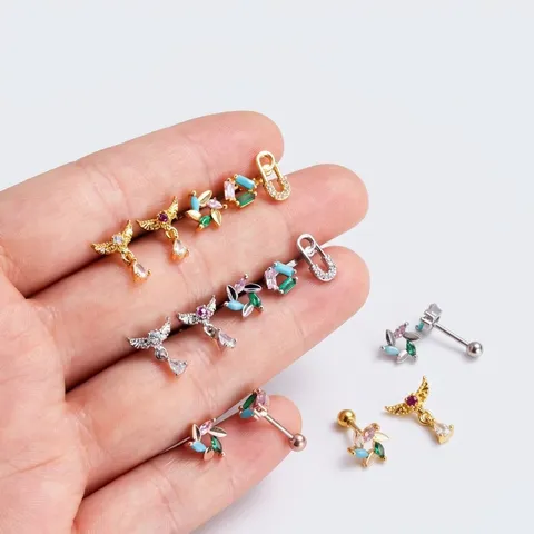 Colorful Zirconia Stainless Steel Ear Bone Stud Cartilage Piercing Screw Ball Back Earrings For Women Fashion Body Jewelry