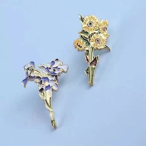 Artistieke Bloem Emaille Broche Pin Legering Zonnebloem Iris Badge Cadeau Voor Vrouwen Tas Decoratie Accessoire