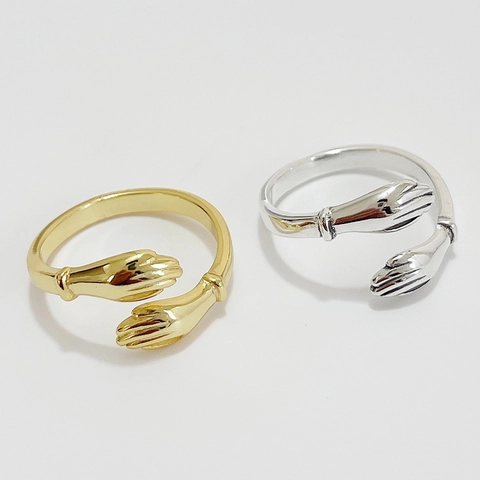 Anello Regolabile Aperto In Argento Sterling 925 Mani Che Si Abbracciano Gioielli Creativi Minimalisti Romantici