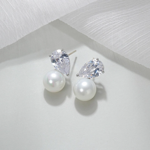 Koperen Zirconia Druppel Parel Oorbellen Met 925 Sterling Zilveren Stift Ingelegde Oorknopjes Voor Vrouwen Sieraden Cadeau