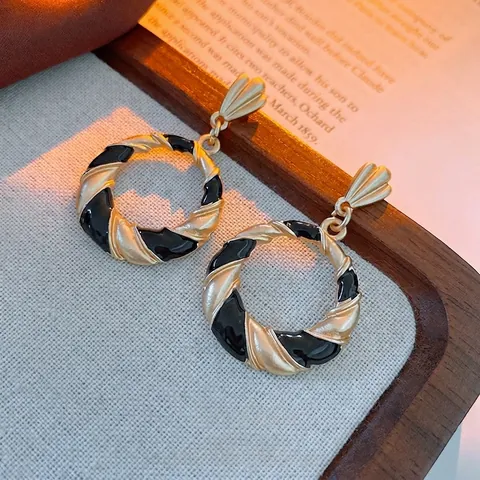 Orecchini A Cerchio Smaltati Lega Intrecciati Geometrici Tondi Vintage Stile Francese Gioielli Con Perno In Argento Per Donna