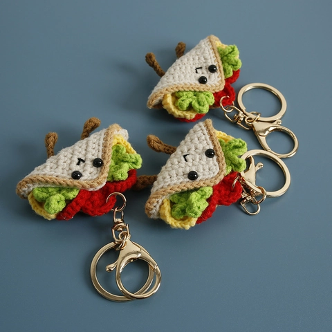 Portachiavi Taco All'Uncinetto Fatto A Mano Forma Cibo Filato Lavorato A Maglia Ciondolo Borsa Regalo Cartone Animato