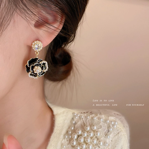 Orecchini A Fiore Di Camelia Vintage Con Imitazione Perla Artificial Strass E Perno In Argento Gioielli In Stile Francese
