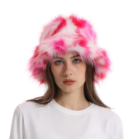 Cappello Alla Pescatora In Pelliccia Sintetica Colorata Inverno Caldo Peluche Camouflage Donna Moda