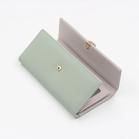 Women Long Wallet PU Leather Leaf Pendant Card Slots Phone Holder Elegant Solid Color Clutch Purse Fashionable Accessory