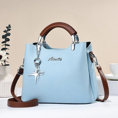 Fashion Women Handbag Litchi Pattern PU Leather Shoulder Bag With Star Pendant Elegant Large Capacity For Daily Use