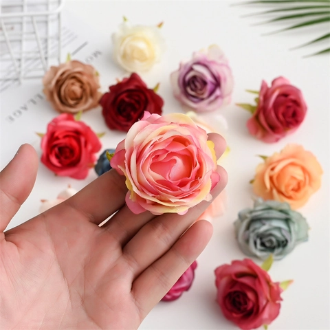 Artificial Rose Flower Heads Silk Flowers For Wedding Party Home Decoration DIY Crafts Floral Wreath Making Photo Props