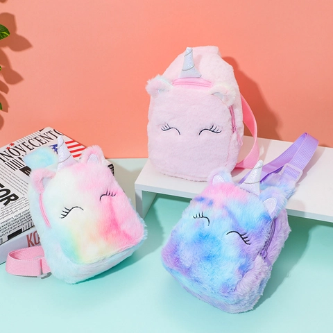 Plush Unicorn Chest Bag Kids Crossbody Bag Sequin Horn Soft Furry Cute Cartoon Cross Body Bag For Girls Daily Matching