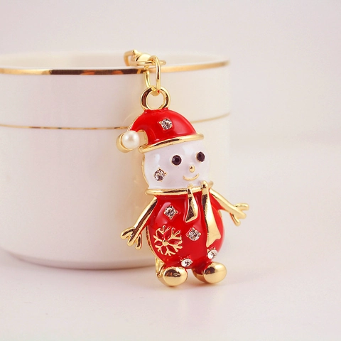 Christmas Snowman Keychain Zinc Alloy Enamel Rhinestone Artificial Pearl Metal Pendant Festive Holiday Gift Jewelry