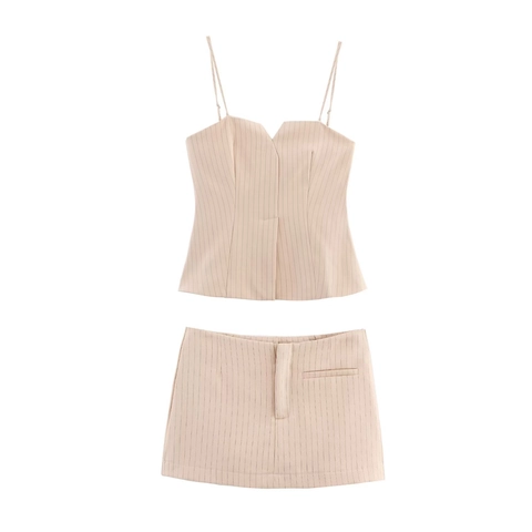 Damen Gestreiftes Spaghettiträger Cami Top Und Mini Skort Shorts Baumwollmischung Streetwear Casual Outfits