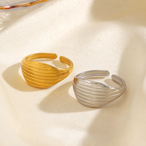 Edelstahl Ring Goldplattiert Verstellbar Offen Wellen Horizontaler Streifen Geometrisch Minimalistisches Design Modeschmuck Damen