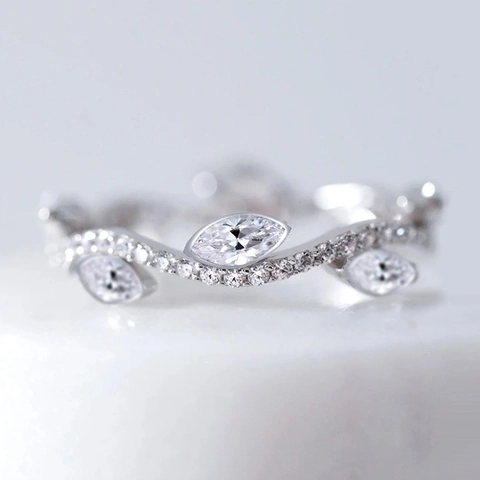 Marquise Zirconia Blad Wijnstok Ring Koper Verzilverd Golfband Sieraden Voor Vrouwen Bruiloft Verloving