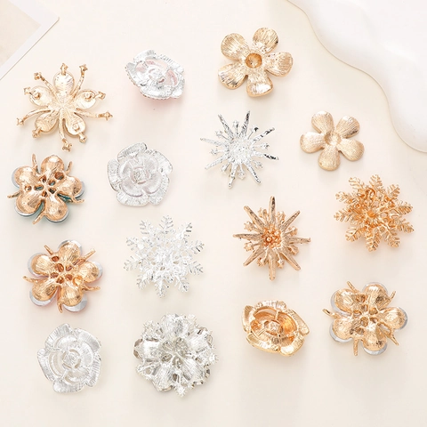 Alloy Rhinestone Faux Artificial Pearl Flower Snowflake Charms For DIY Jewelry Making Phone Case Shoe Accessories Fashionable Sparkling