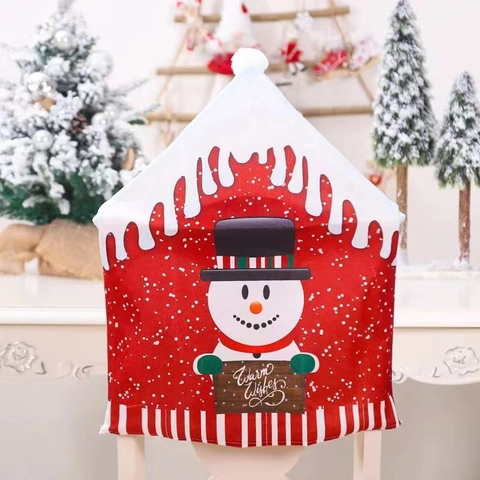 Christmas Cartoon Printed Chair Covers Santa Snowman Reindeer Design Dining Chair Back Covers For Holiday Party Decor