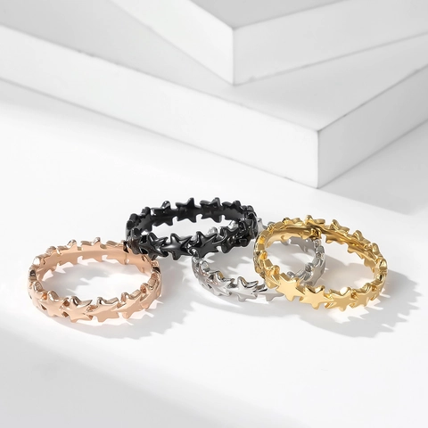 Anillo De Estrella Apilable De Acero Inoxidable Recorte Hueco Estrellas De Cinco Puntas Joyas De Moda Minimalistas Para Mujeres