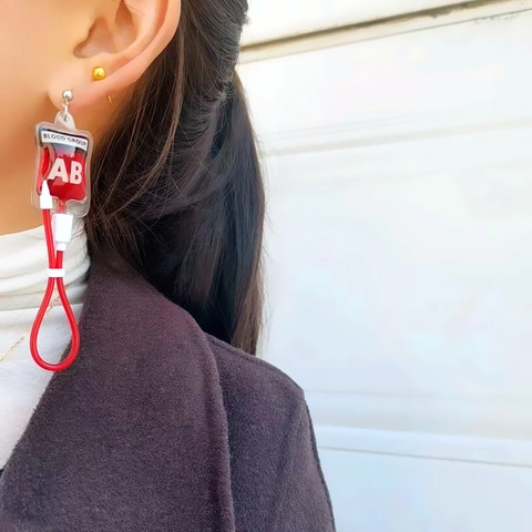 Orecchini E Collana Sacca Di Sangue Plastica Simulata Gruppo Sanguigno Tema Medico Harajuku Y2K Gioielli Sottocultura