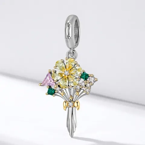 925 Sterlingsilber Mehrfarbige Zirkonia Blumenstrauß Charm Anhänger Für DIY Schmuckherstellung Armband Halskette Muttertagsgeschenk