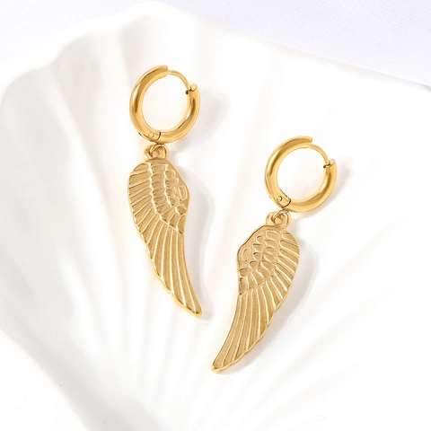 Engel Flügel Hoop Dangle Ohrringe Edelstahl 18K Vergoldet Trendiger Böhmischer Schmuck Für Frauen