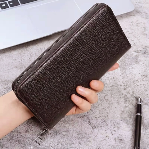 Herren Langes Portemonnaie Litchi Struktur PU Leder Reißverschluss Große Kapazität Clutch Business Casual Mehrere Kartenfächer