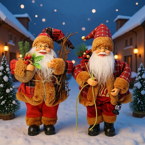 Figurine Père Noël Debout Décoration De Noël Tissu Polyester Plastique Ornement Festif Pour Maison Table Hôtel