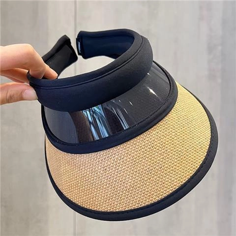 Damen Visier Hut Mit Breiter Krempe Strohgeflecht PVC Spleißen UV Schutz Atmungsaktiv Leer Oben Sonnenhut Für Sommer Strand Reisen