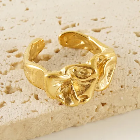 Anillo De Lava Irregular Acero Inoxidable Chapado En Oro De 18K Textura Arrugada Minimalista Ajustable Joyería Para Mujeres Hombres