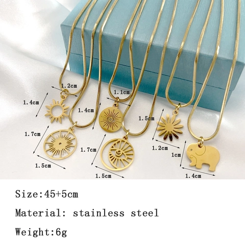 Minimalist Pendant Necklace 18K Gold Plated Stainless Steel With Snake Bone Chain Sun Eye Daisy Elephant Charm For Women