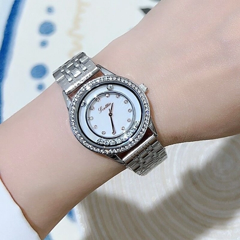 Elegante Dames Quartz Horloge Strass Bezel Kunstparelmoer Wijzerplaat Zwevende Diamanten Waterdicht Leren Stalen Band Cadeau
