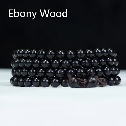 Ebenholz Buddhistische Gebetsperlen Mehrlagiges Armband Halskette Zen Meditation Ethno Stil Polierte Perlen Handgefertigter Knoten Anhänger
