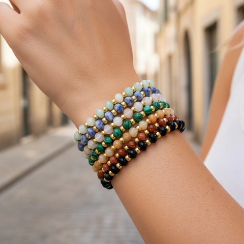 Pulsera De Cuentas De Piedra Natural Con Cuentas De Cobre Chapadas En Oro Facetada Amazonita Malaquita Joyería Boho Mujeres